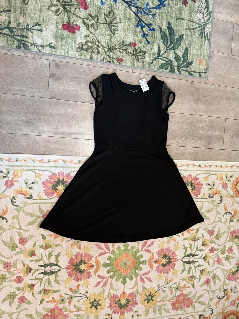 New The Children's Place Black Girls' Fit-and-Flare Party Dress Size Large